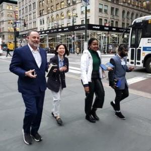Hartwick College students walking in NYC for Hawk Career Overnight Program